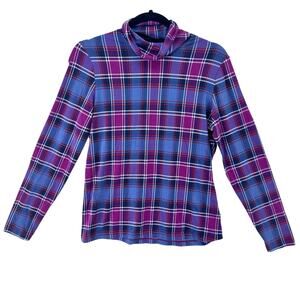 Lands' End Shaped Fit Plaid Turtleneck Sweater Women's Medium Petite